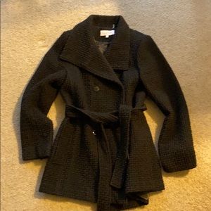 MEDIUM Calvin Klein belted black boucle peacoat